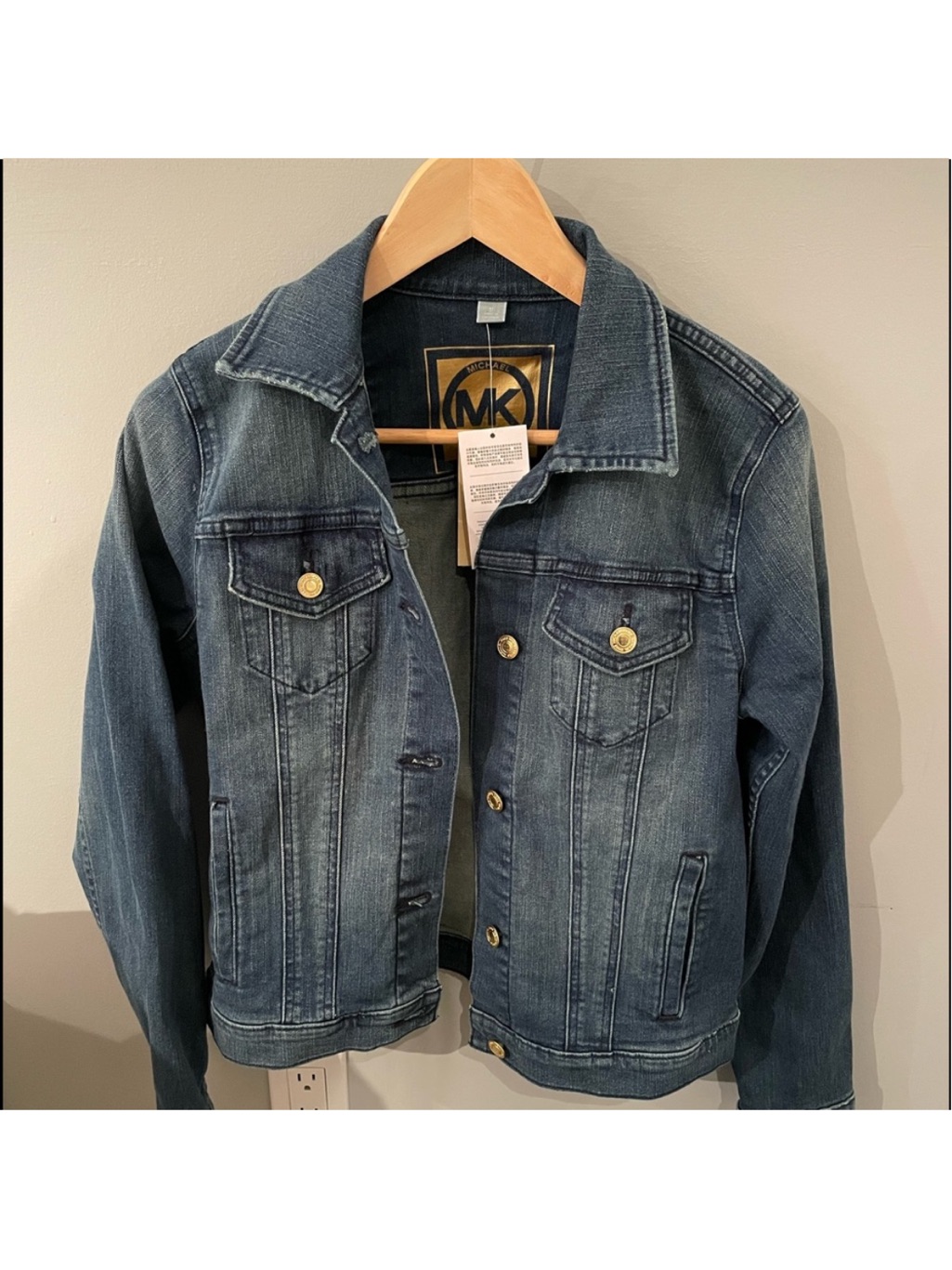 Michael Kors Navy And Gold Logo Denim Jacket